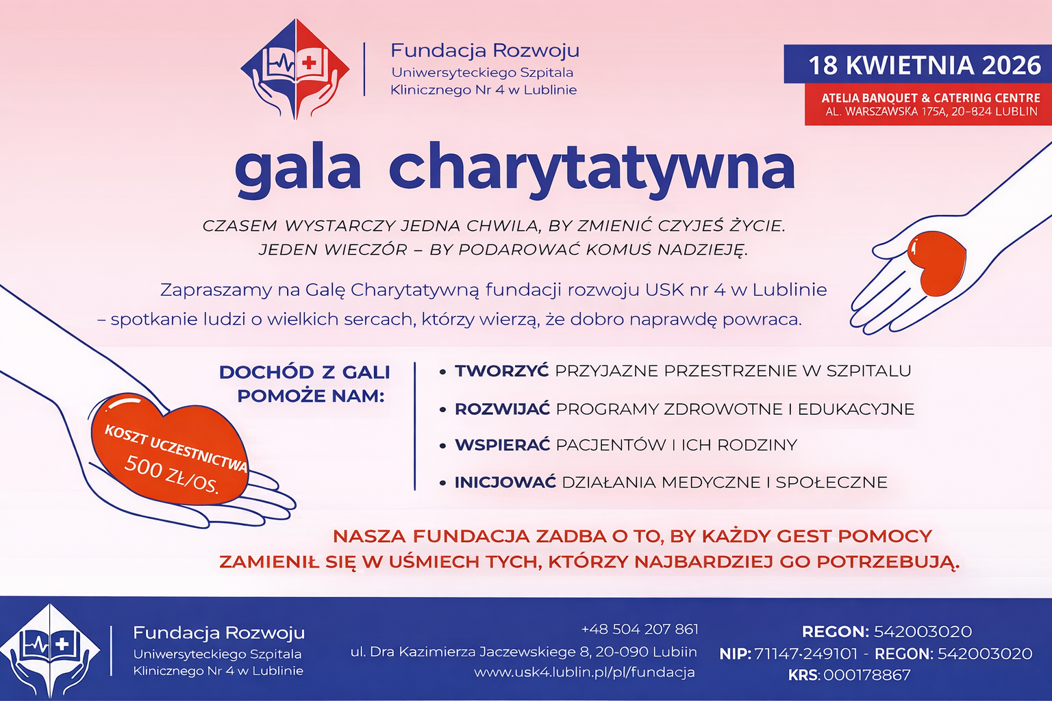Gala Charytatywna Fundacji Rozwoju USK Nr 4 w Lublinie coraz blizej. Zapraszamy do zapisów