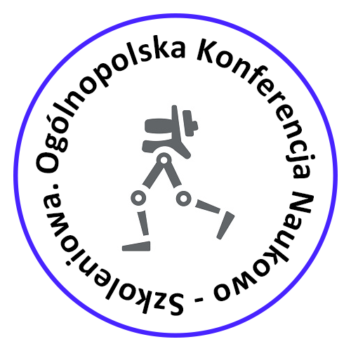 Koło, w środku rysunek przypominający człowieka i napis "Ogólnopolska Konferencja Naukowo-Szkoleniowa"